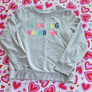 Cat & Jack Light Gray Sweatshirt with Multicolor 'Chasing Rainbows'